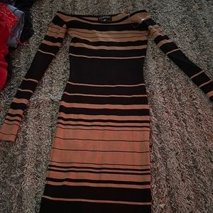 Off the shoulder gold and black lines dress worn once